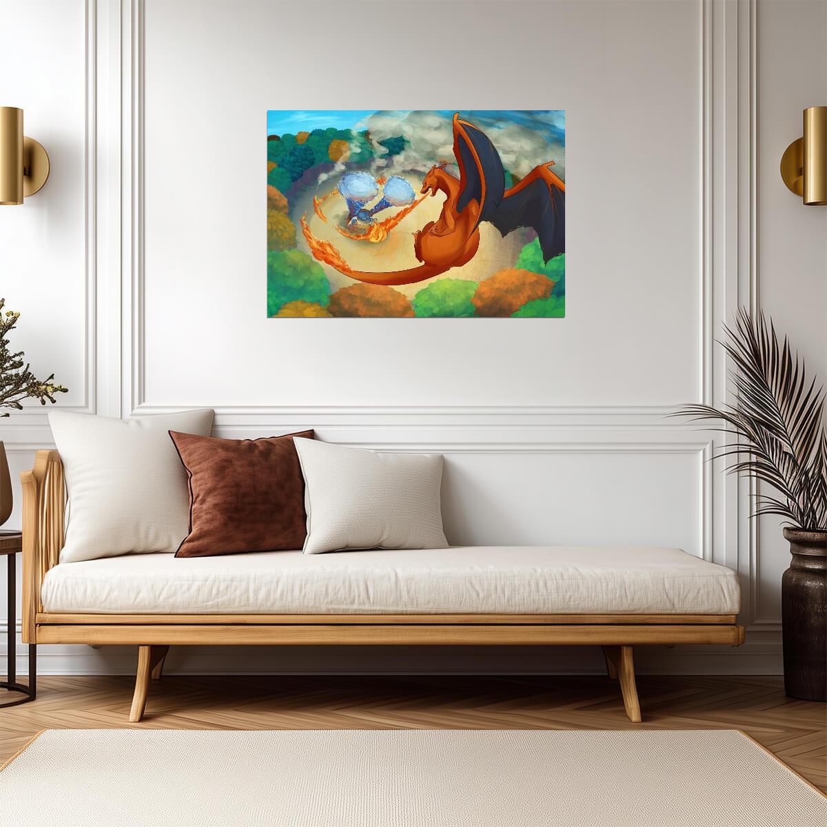 Pokemon Charizard vs Blastoise Battle | Epic Anime Fight Poster | Gamer Gift Wall Art - Video Games Poster