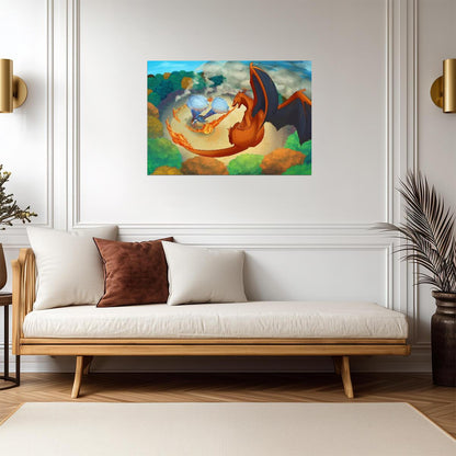 Pokemon Charizard vs Blastoise Battle | Epic Anime Fight Poster | Gamer Gift Wall Art - Video Games Poster
