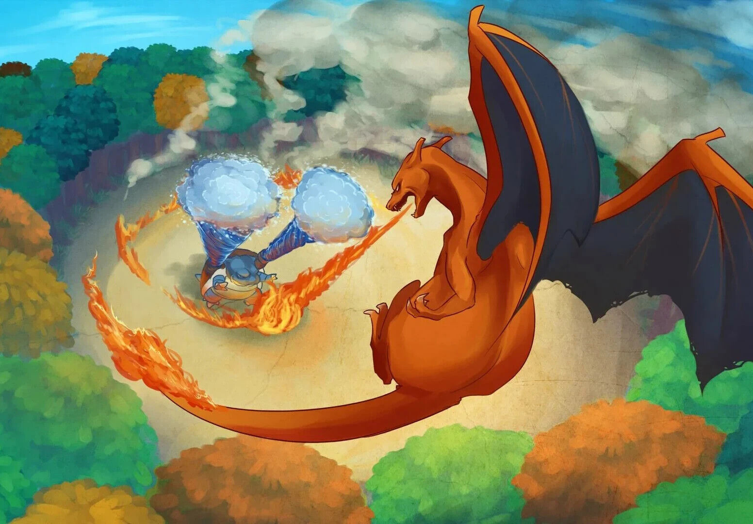 Pokemon Charizard vs Blastoise Battle | Epic Anime Fight Poster | Gamer Gift Wall Art - Video Games Poster