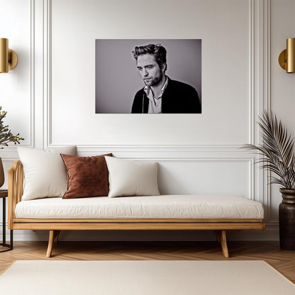 Robert Pattinson Looking Down | Moody Black and White Portrait | Actor Wall Art Poster - Celebrities Poster