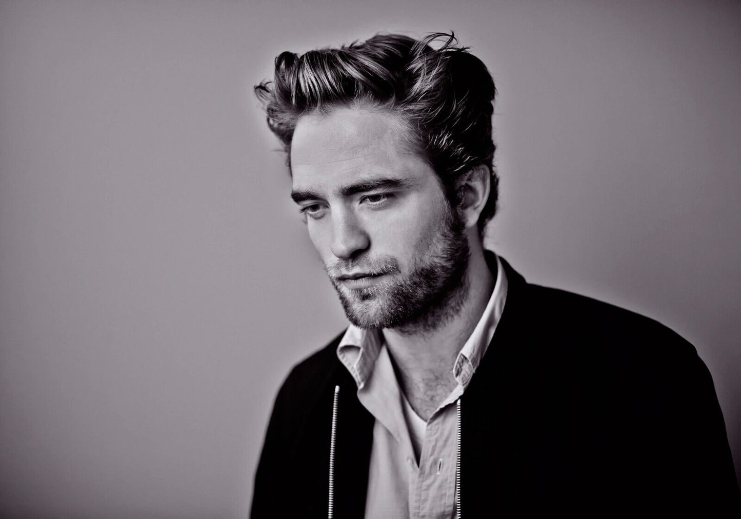Robert Pattinson Looking Down | Moody Black and White Portrait | Actor Wall Art Poster - Celebrities Poster