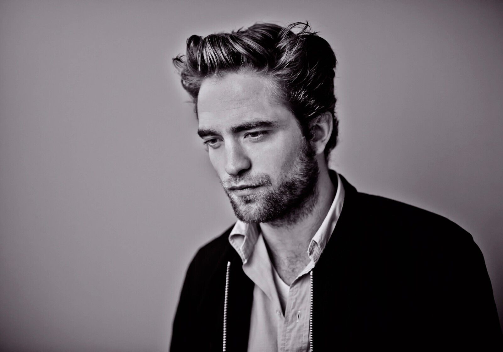Robert Pattinson Looking Down | Moody Black and White Portrait | Actor Wall Art Poster - Celebrities Poster