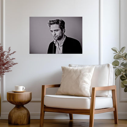 Robert Pattinson Looking Down | Moody Black and White Portrait | Actor Wall Art Poster - Celebrities Poster