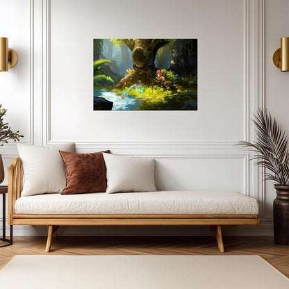 Pokemon Pikachu & Starters in Forest | Tranquil Nature Scene Poster | Gaming Room Decor - Video Games Poster