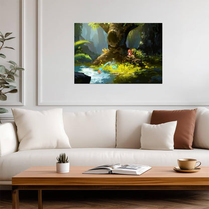 Pokemon Pikachu & Starters in Forest | Tranquil Nature Scene Poster | Gaming Room Decor - Video Games Poster