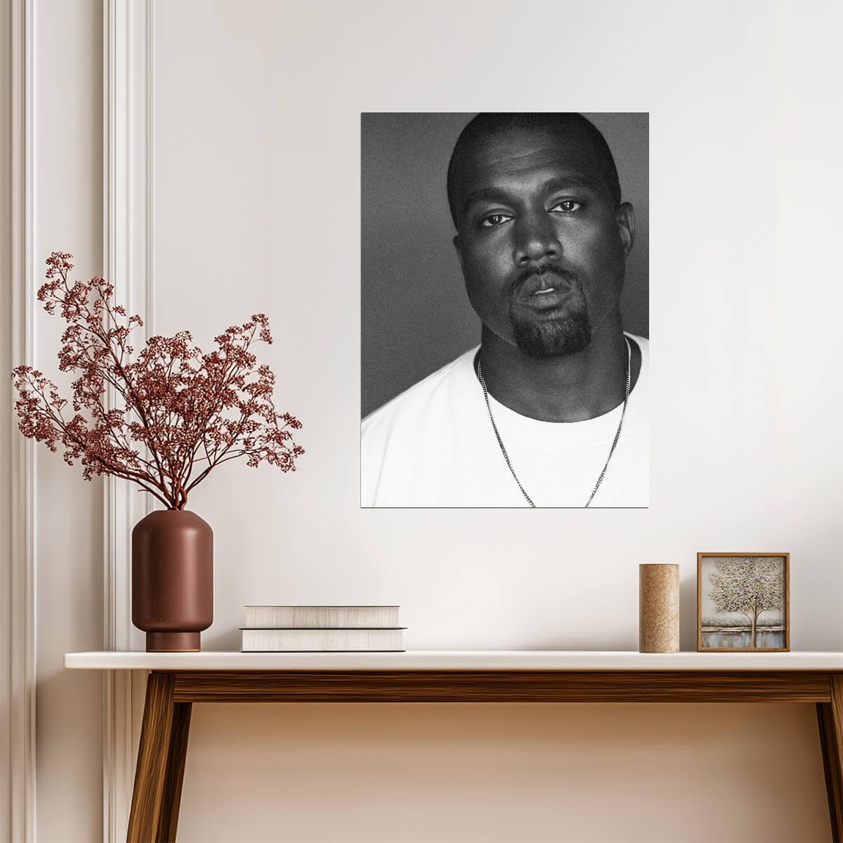 Kanye West Black and White Portrait | Close Up Poster | Hip Hop Star Wall Art - Music Poster