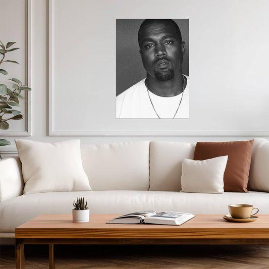 Kanye West Black and White Portrait | Close Up Poster | Hip Hop Star Wall Art - Music Poster