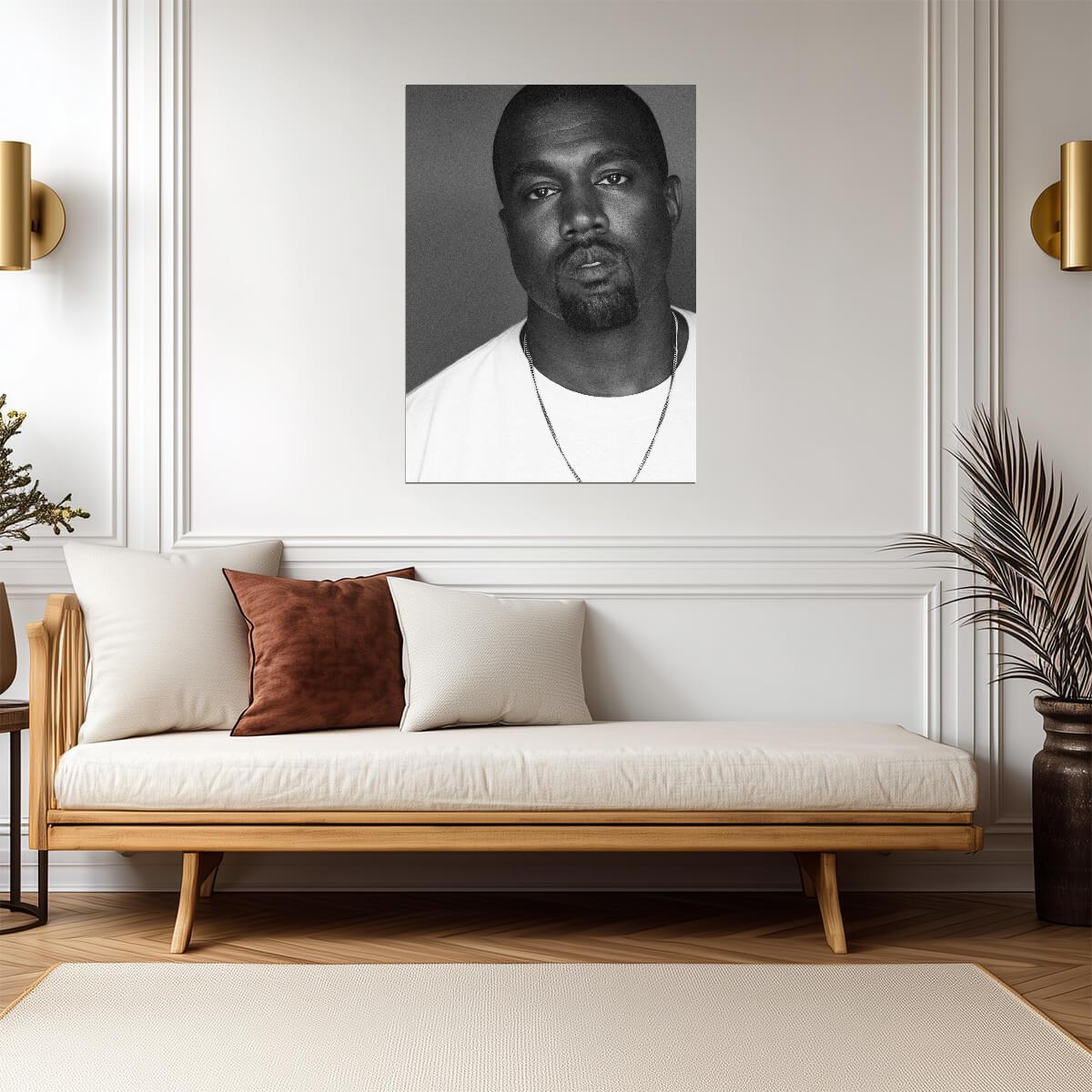 Kanye West Black and White Portrait | Close Up Poster | Hip Hop Star Wall Art - Music Poster