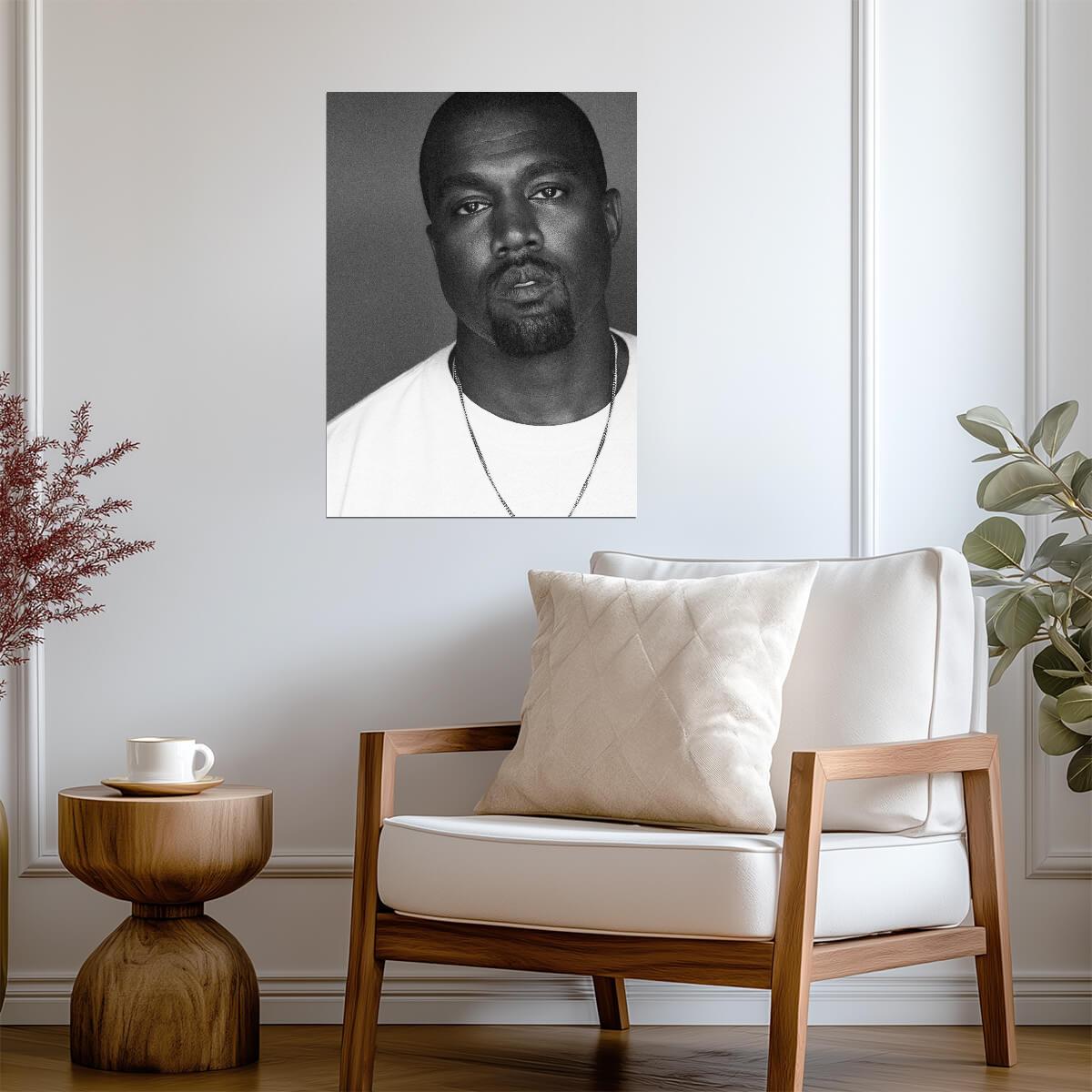 Kanye West Black and White Portrait | Close Up Poster | Hip Hop Star Wall Art - Music Poster
