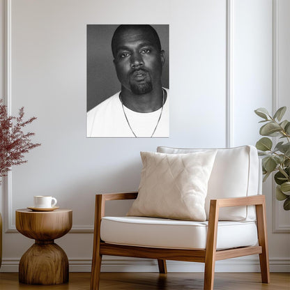 Kanye West Black and White Portrait | Close Up Poster | Hip Hop Star Wall Art - Music Poster