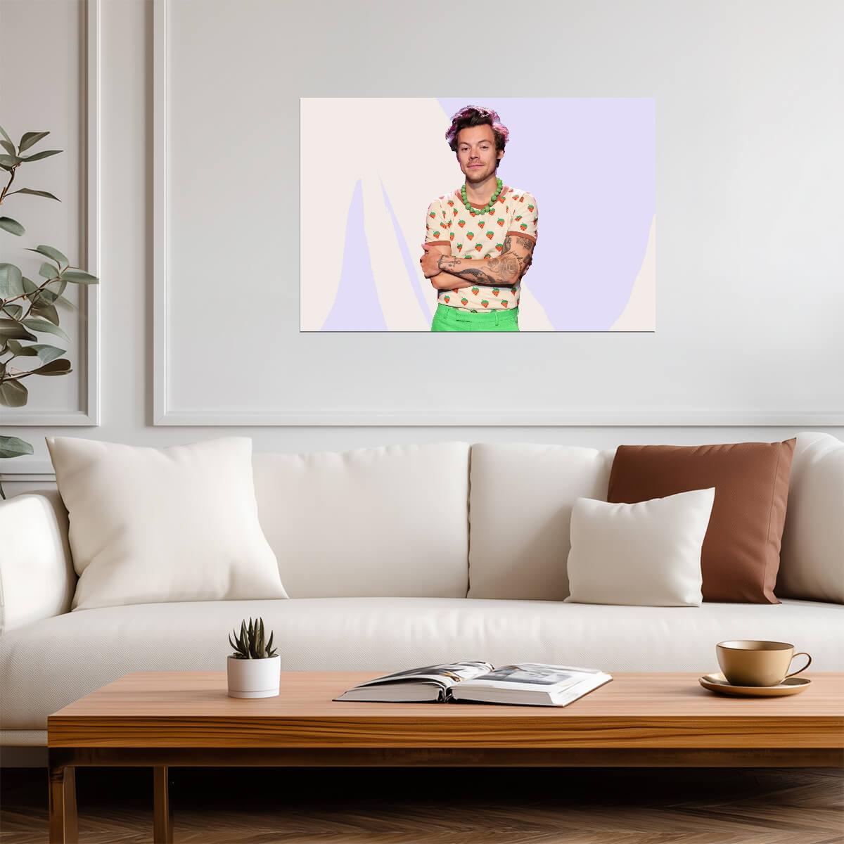 Harry Styles Strawberry Shirt Photoshoot | Modern Pop Music Poster | Celebrity Wall Art - Music Poster