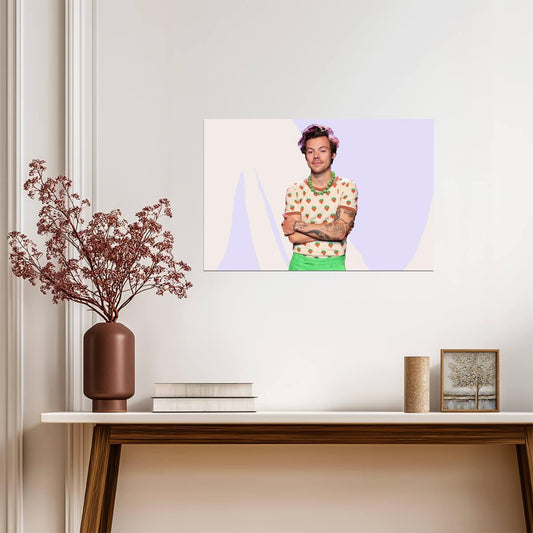 Harry Styles Strawberry Shirt Photoshoot | Modern Pop Music Poster | Celebrity Wall Art - Music Poster