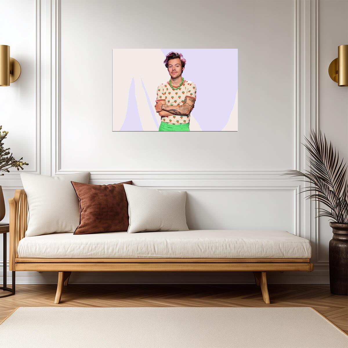Harry Styles Strawberry Shirt Photoshoot | Modern Pop Music Poster | Celebrity Wall Art - Music Poster