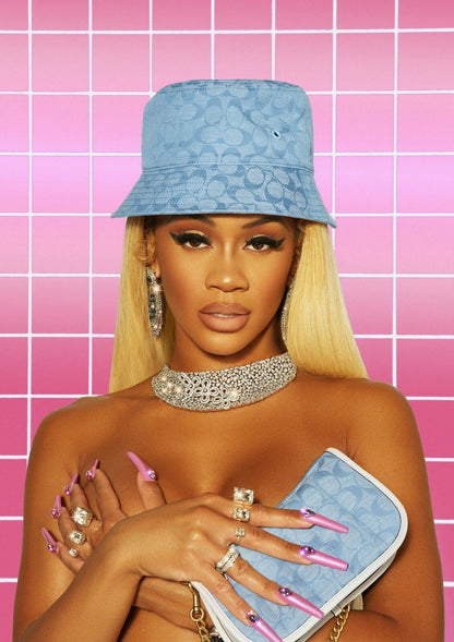 Saweetie in Blue Bucket Hat | Female Rapper Poster | Pink Aesthetic Music Art - Music Poster