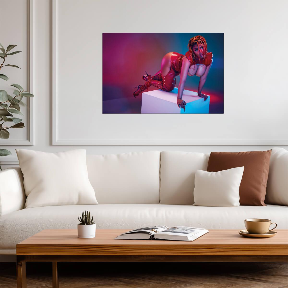 Nicki Minaj Red Latex Outfit Photoshoot | Music Star Poster | Sexy Hip Hop Art - Music Poster