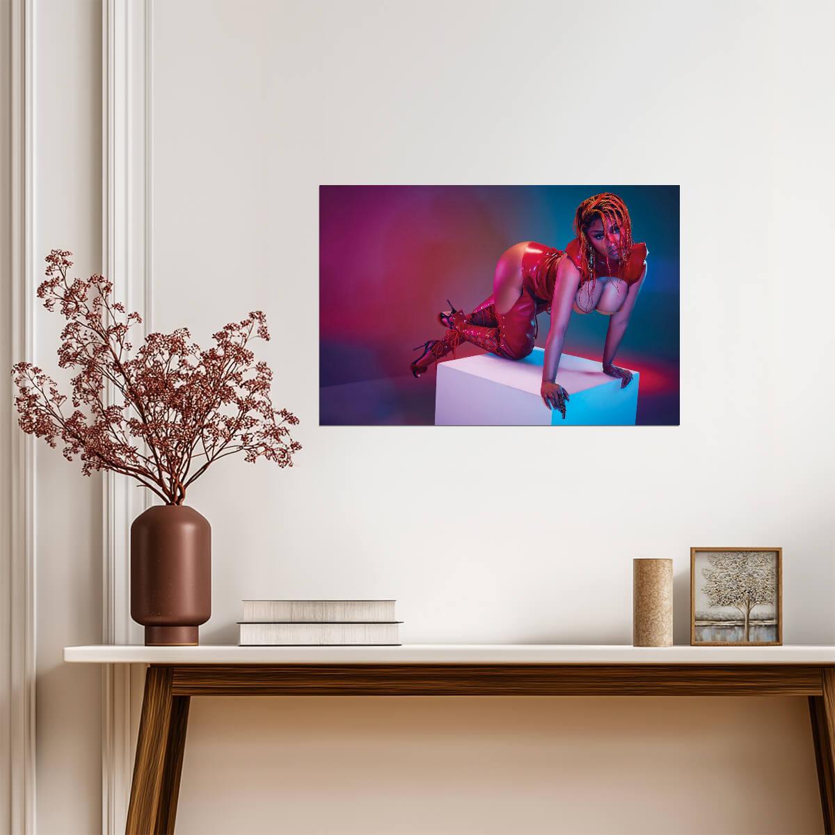 Nicki Minaj Red Latex Outfit Photoshoot | Music Star Poster | Sexy Hip Hop Art - Music Poster