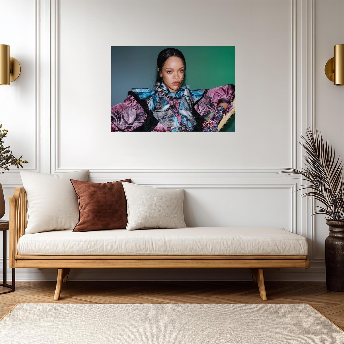 Rihanna Fashion Photoshoot | Colorful Ruffled Gown Poster | Music Star Art Print - Music Poster