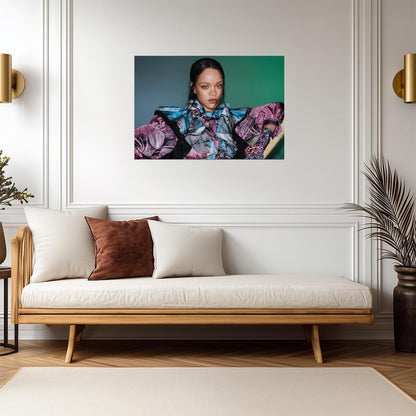 Rihanna Fashion Photoshoot | Colorful Ruffled Gown Poster | Music Star Art Print - Music Poster
