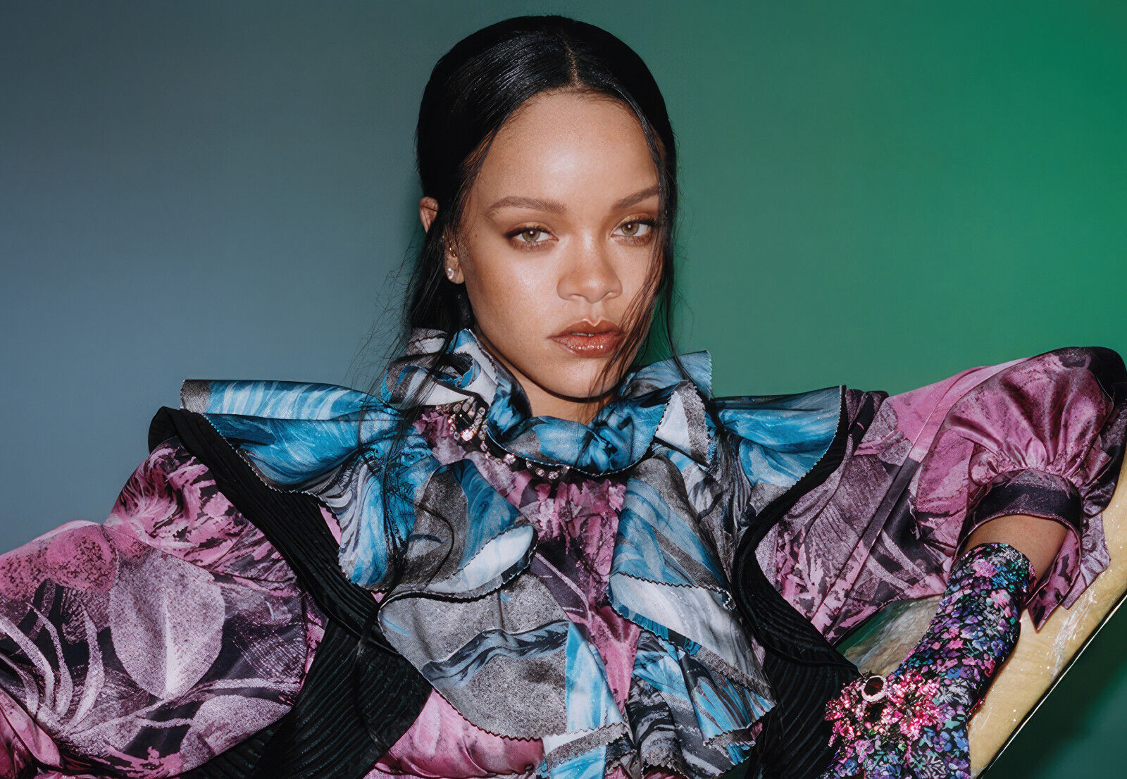 Rihanna Fashion Photoshoot | Colorful Ruffled Gown Poster | Music Star Art Print - Music Poster