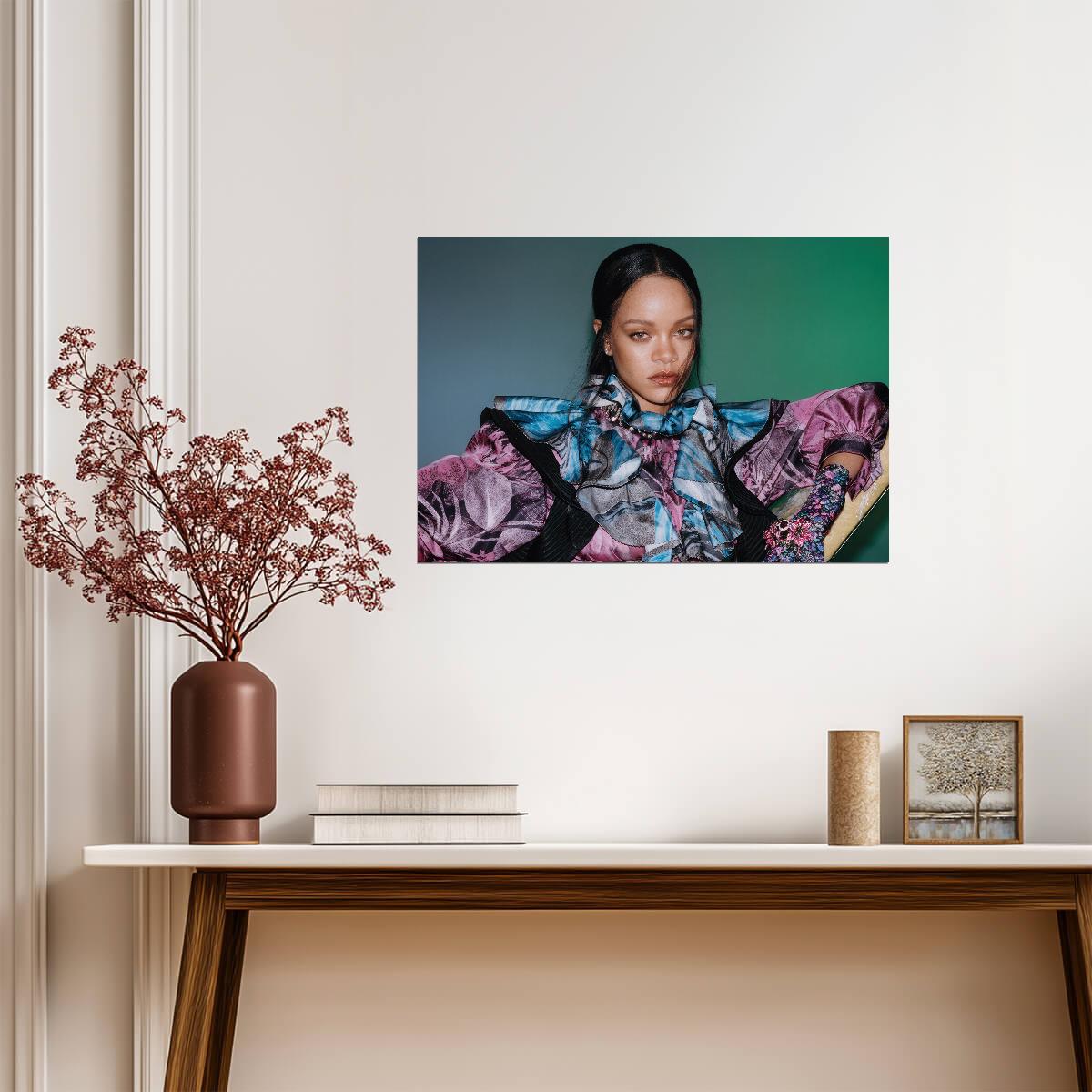 Rihanna Fashion Photoshoot | Colorful Ruffled Gown Poster | Music Star Art Print - Music Poster