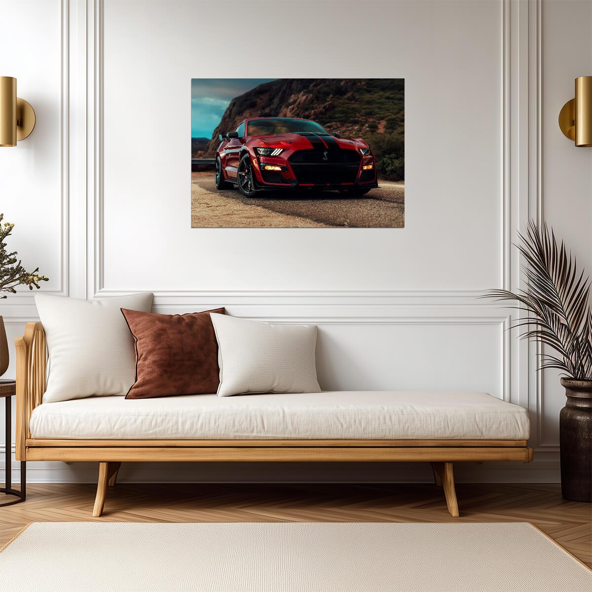 Ford Mustang Shelby GT500 | Red Supercharged Muscle Car | High Performance American Supercar Poster - Cars Poster