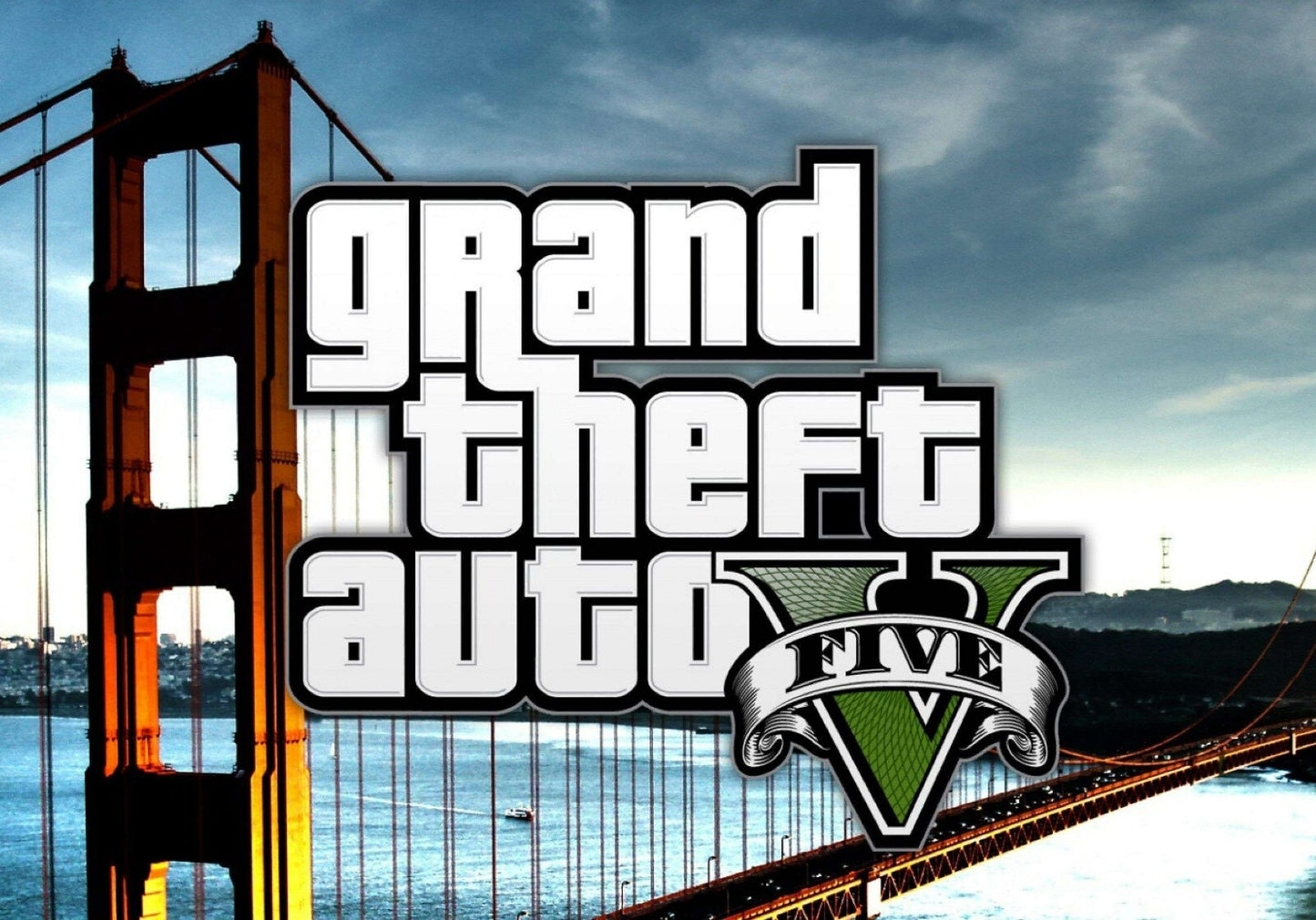 Grand Theft Auto V Logo Over Golden Gate Bridge | San Fierro Inspired Poster | Open World Wall Decor - Video Games Poster