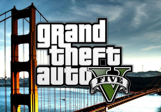 Grand Theft Auto V Logo Over Golden Gate Bridge | San Fierro Inspired Poster | Open World Wall Decor - Video Games Poster