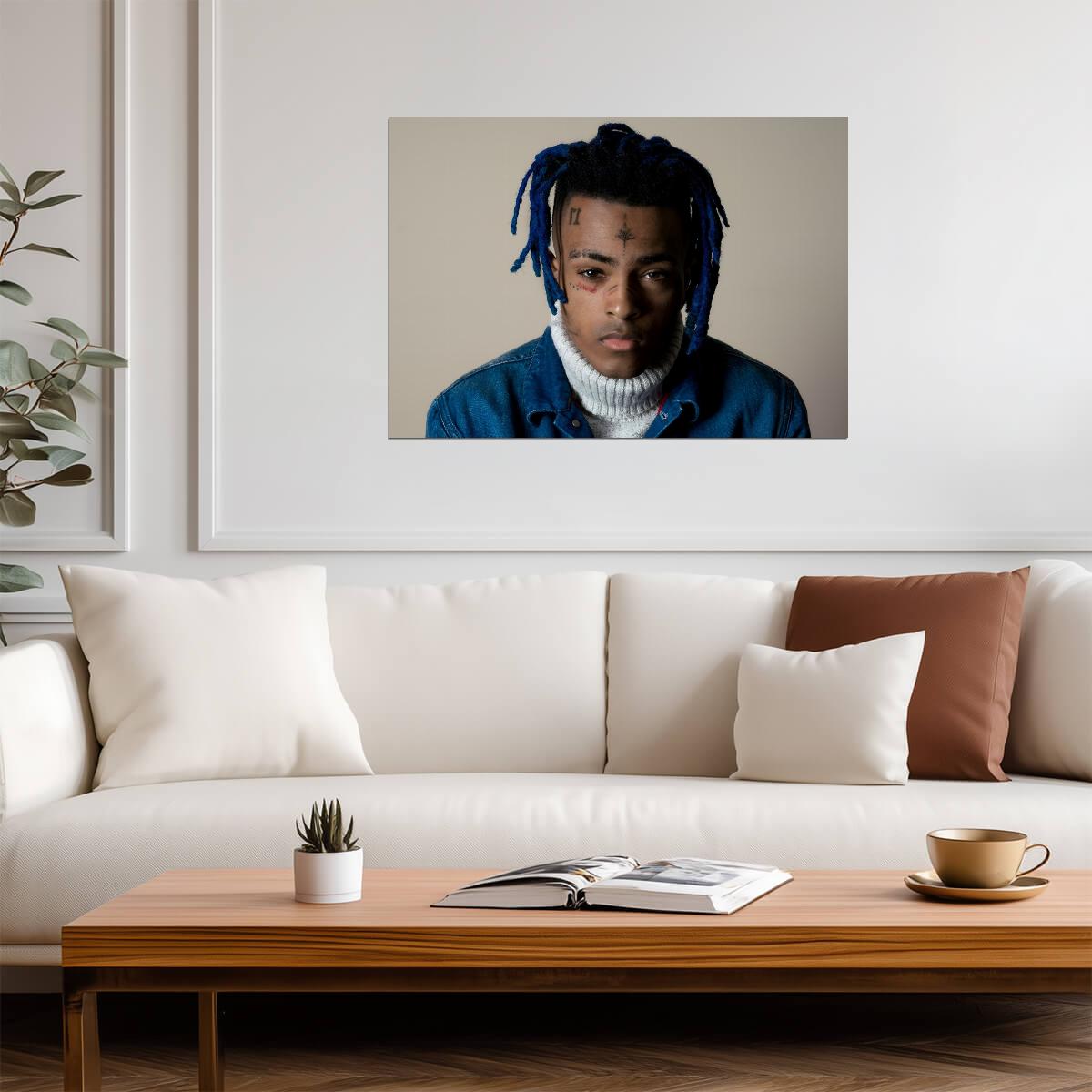 Xxxtentacion Blue Hair Portrait | Denim Jacket Photoshoot | Music Star Poster - Music Poster