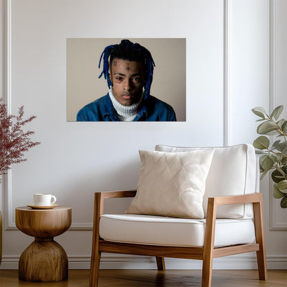 Xxxtentacion Blue Hair Portrait | Denim Jacket Photoshoot | Music Star Poster - Music Poster