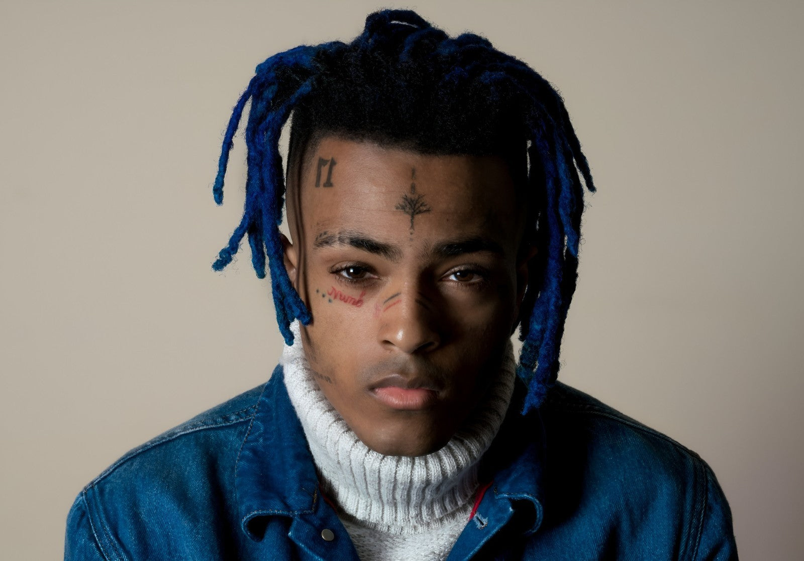 Xxxtentacion Blue Hair Portrait | Denim Jacket Photoshoot | Music Star Poster - Music Poster