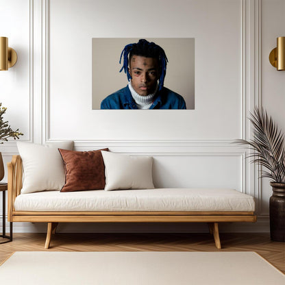 Xxxtentacion Blue Hair Portrait | Denim Jacket Photoshoot | Music Star Poster - Music Poster