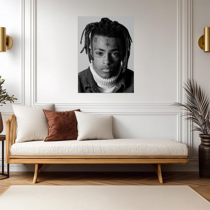 Xxxtentacion B&W Close Up Portrait | Turtleneck Photoshoot | Hip Hop Poster - Music Poster