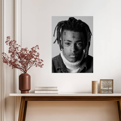 Xxxtentacion B&W Close Up Portrait | Turtleneck Photoshoot | Hip Hop Poster - Music Poster