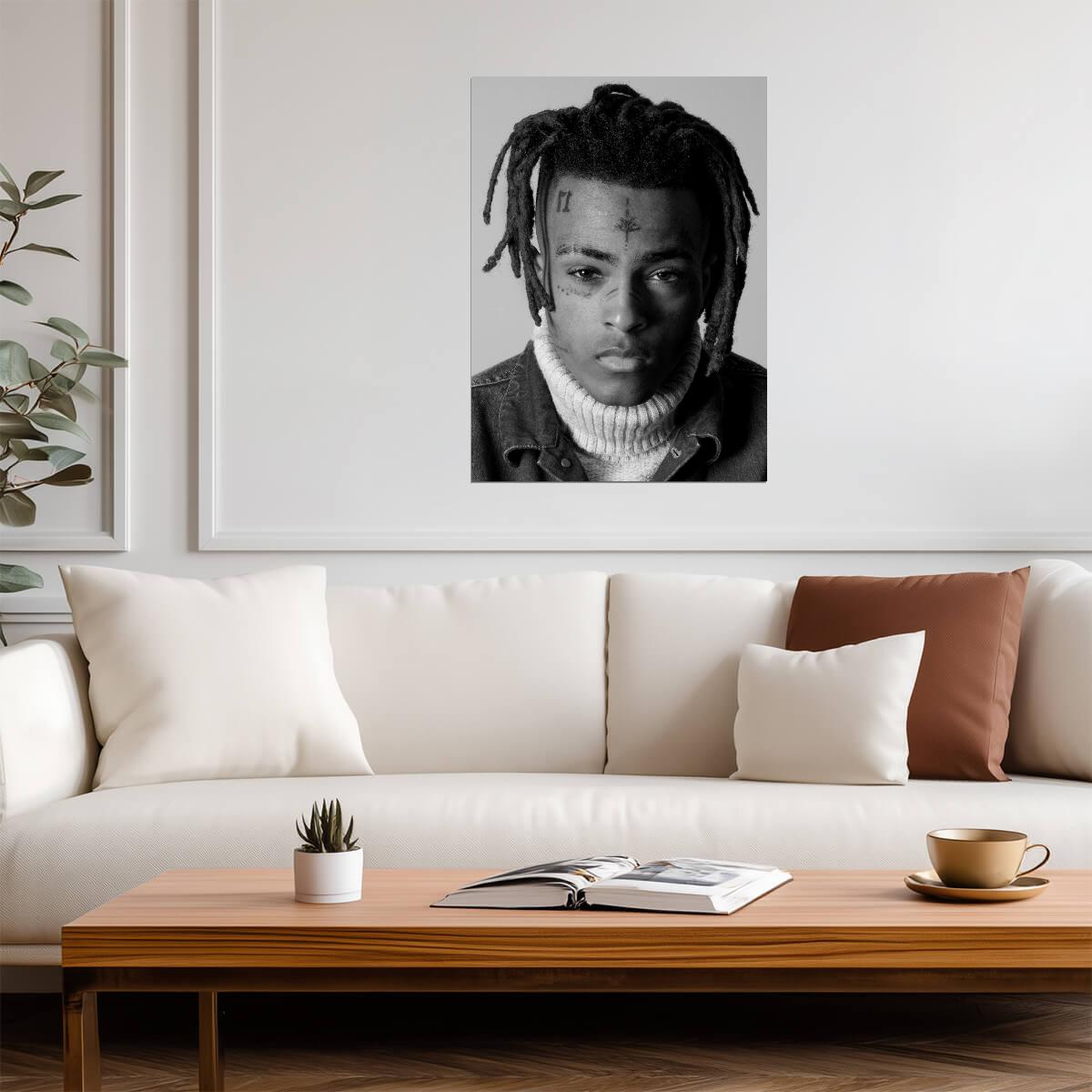 Xxxtentacion B&W Close Up Portrait | Turtleneck Photoshoot | Hip Hop Poster - Music Poster