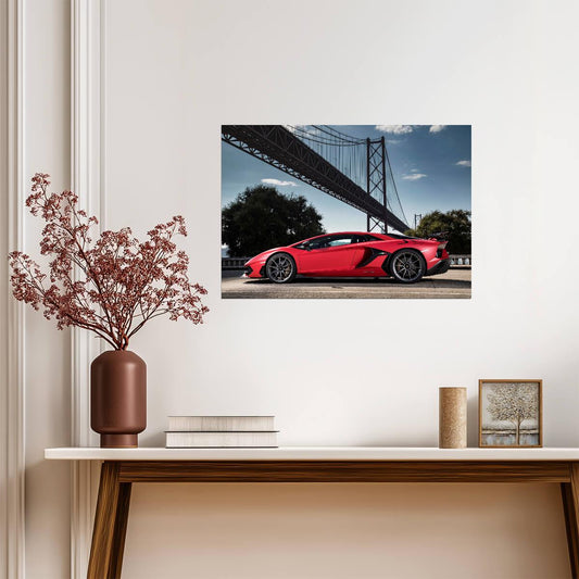Lamborghini Aventador SVJ | Red Supercar Poster | Italian V12 Hypercar in Lisbon - Cars Poster
