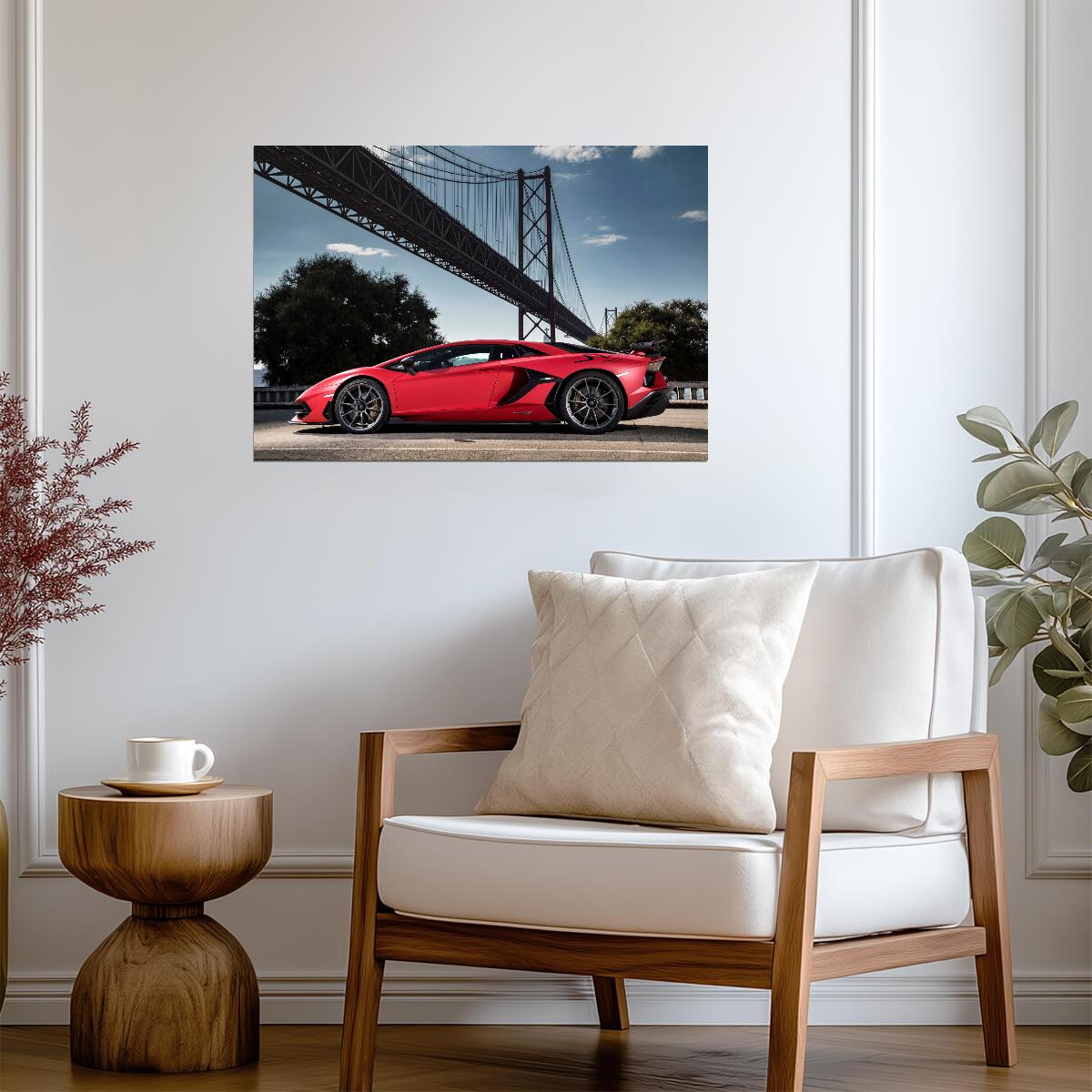 Lamborghini Aventador SVJ | Red Supercar Poster | Italian V12 Hypercar in Lisbon - Cars Poster