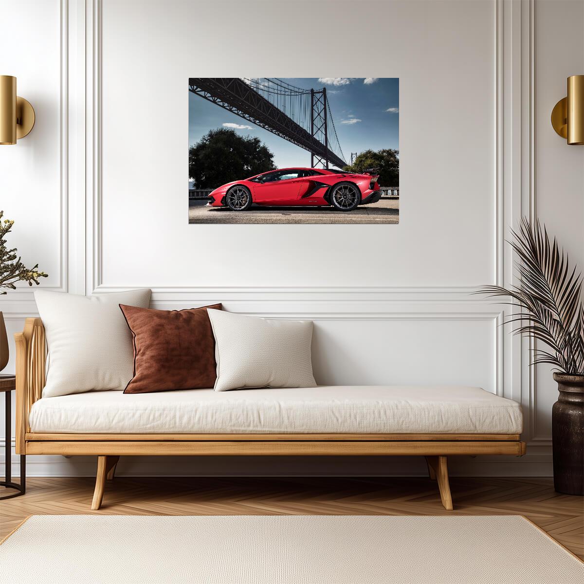 Lamborghini Aventador SVJ | Red Supercar Poster | Italian V12 Hypercar in Lisbon - Cars Poster
