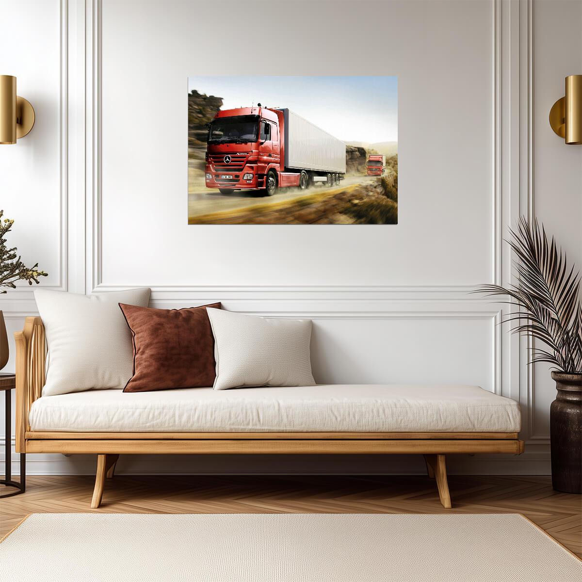 Mercedes-Benz Actros MP3 | Red Semi Truck Poster | Mountain Road Haulage Art - Cars Poster