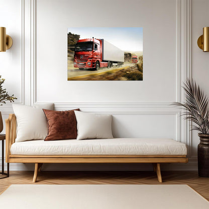 Mercedes-Benz Actros MP3 | Red Semi Truck Poster | Mountain Road Haulage Art - Cars Poster