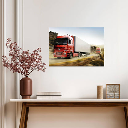 Mercedes-Benz Actros MP3 | Red Semi Truck Poster | Mountain Road Haulage Art - Cars Poster