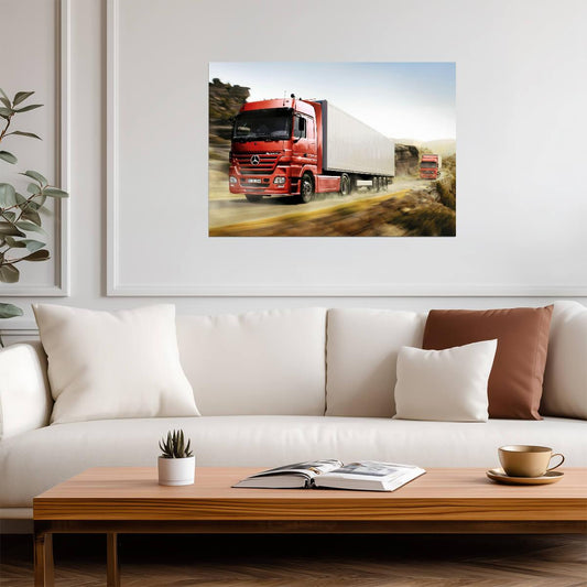 Mercedes-Benz Actros MP3 | Red Semi Truck Poster | Mountain Road Haulage Art - Cars Poster