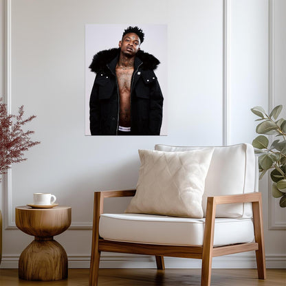21 Savage in Black Puffer Jacket | Studio Portrait Poster | Hip Hop Star Wall Art - Music Poster
