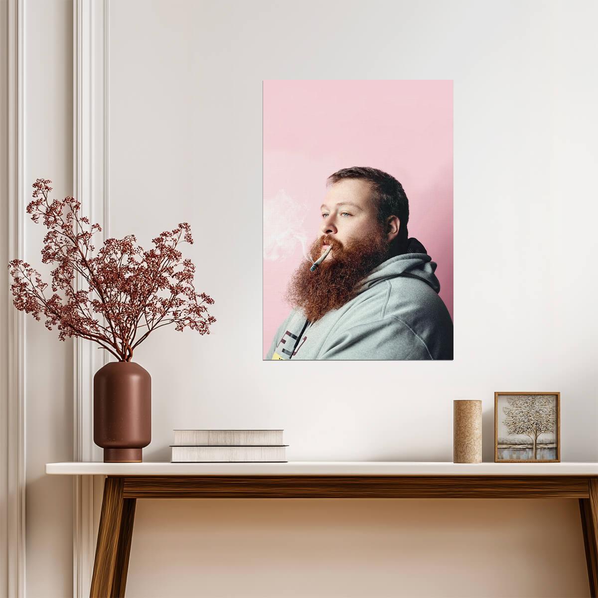 Action Bronson Smoking Profile | Hip Hop Poster | Pastel Pink Wall Art - Music Poster
