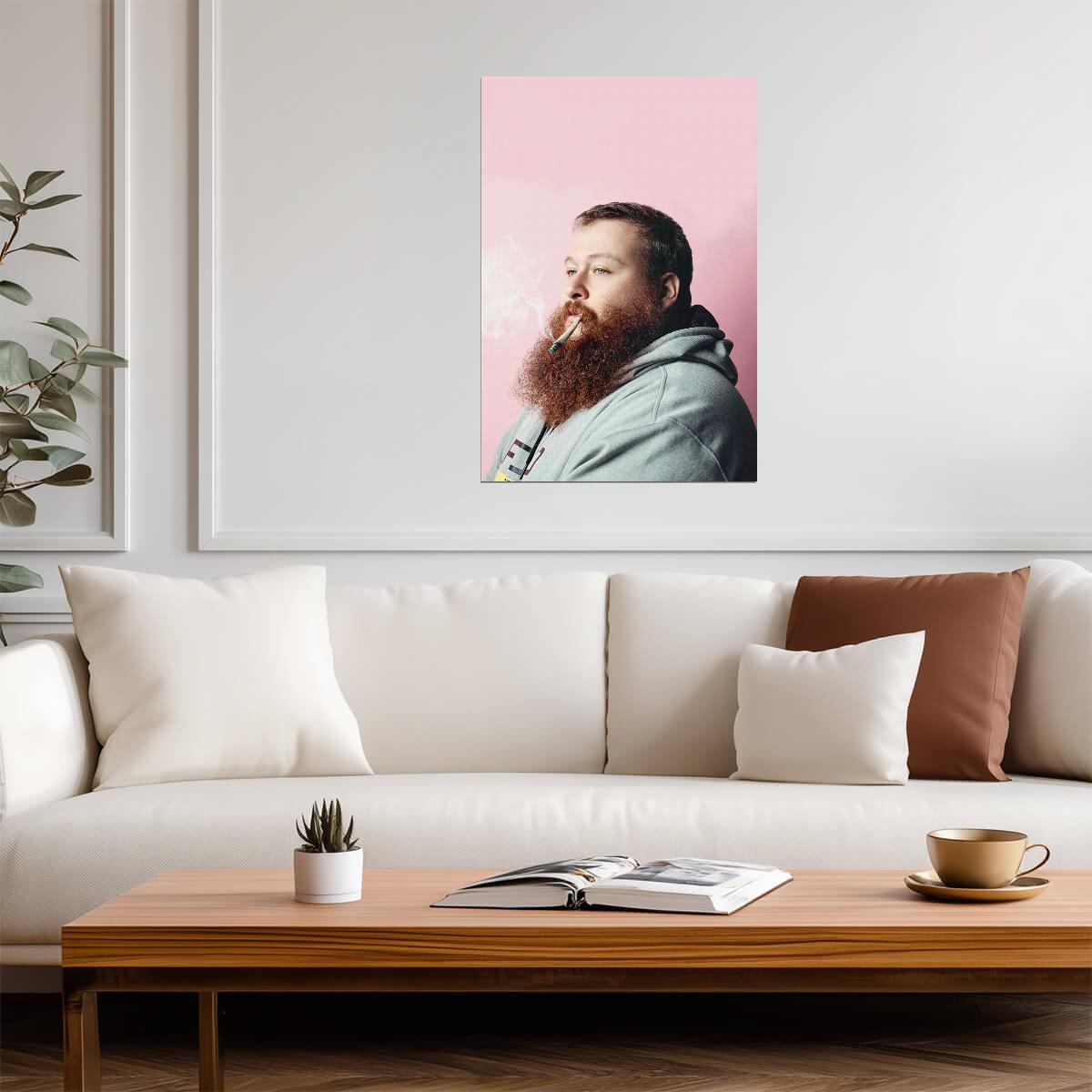 Action Bronson Smoking Profile | Hip Hop Poster | Pastel Pink Wall Art - Music Poster
