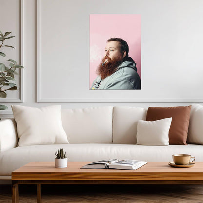 Action Bronson Smoking Profile | Hip Hop Poster | Pastel Pink Wall Art - Music Poster