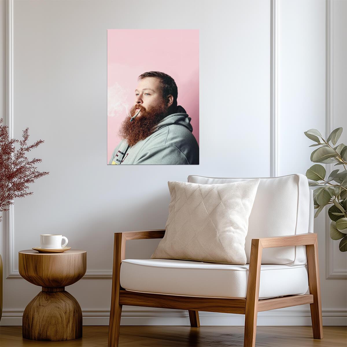 Action Bronson Smoking Profile | Hip Hop Poster | Pastel Pink Wall Art - Music Poster