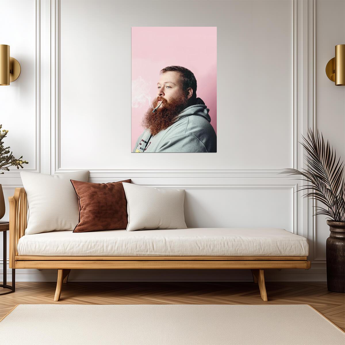 Action Bronson Smoking Profile | Hip Hop Poster | Pastel Pink Wall Art - Music Poster