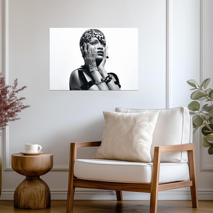 Rihanna Black and White Leopard Print | Fashion Photoshoot Poster | Celebrity Wall Art - Music Poster