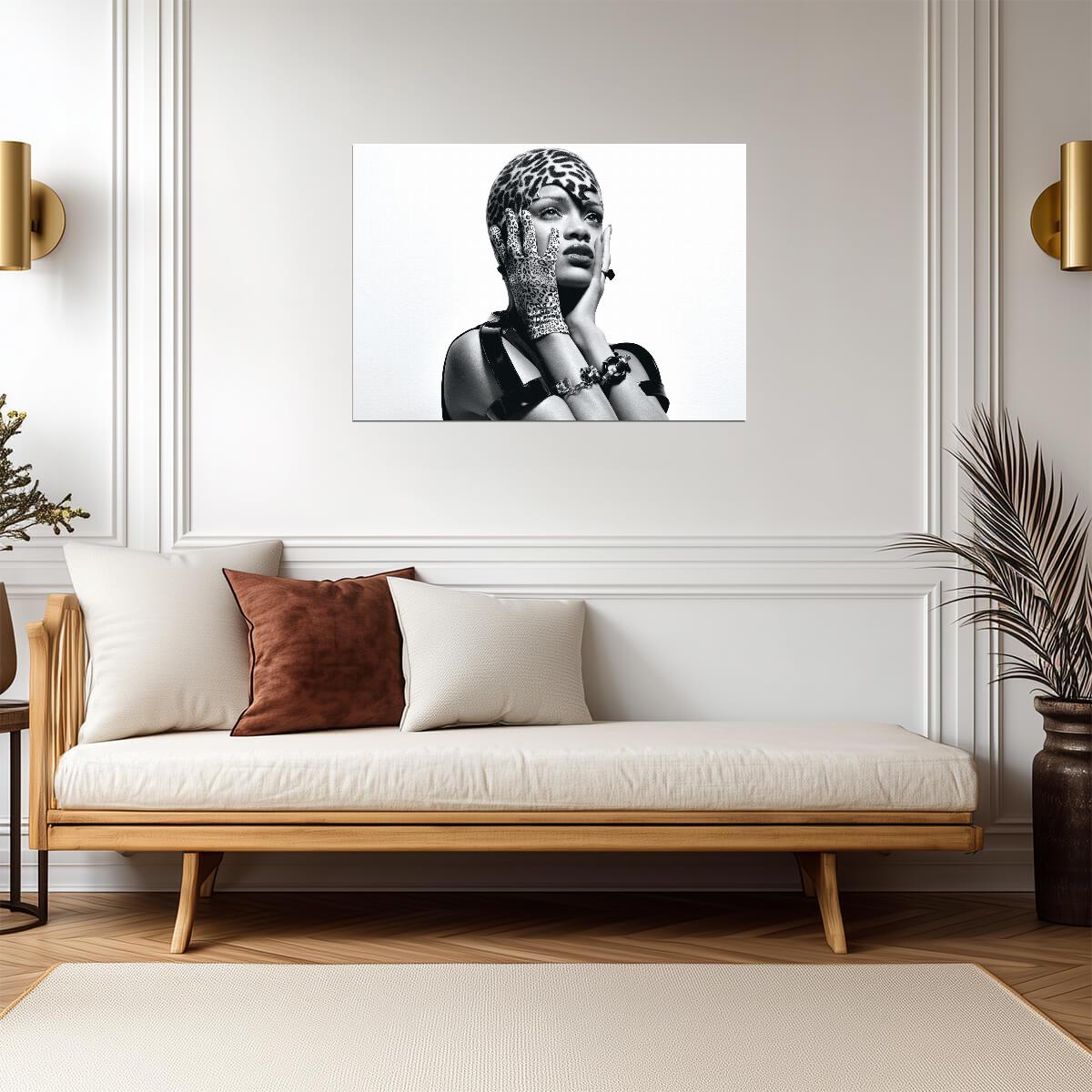 Rihanna Black and White Leopard Print | Fashion Photoshoot Poster | Celebrity Wall Art - Music Poster