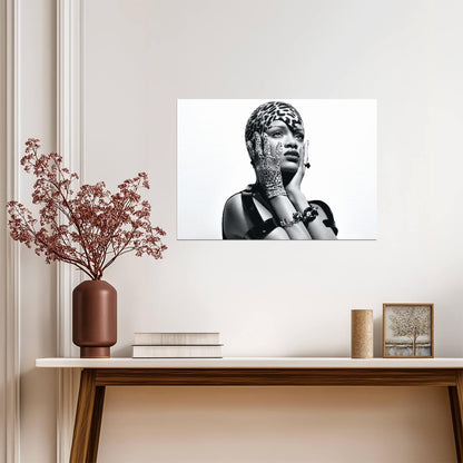 Rihanna Black and White Leopard Print | Fashion Photoshoot Poster | Celebrity Wall Art - Music Poster